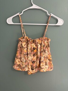 American Eagle Outfitters Peach Floral Button-Front Crop Top